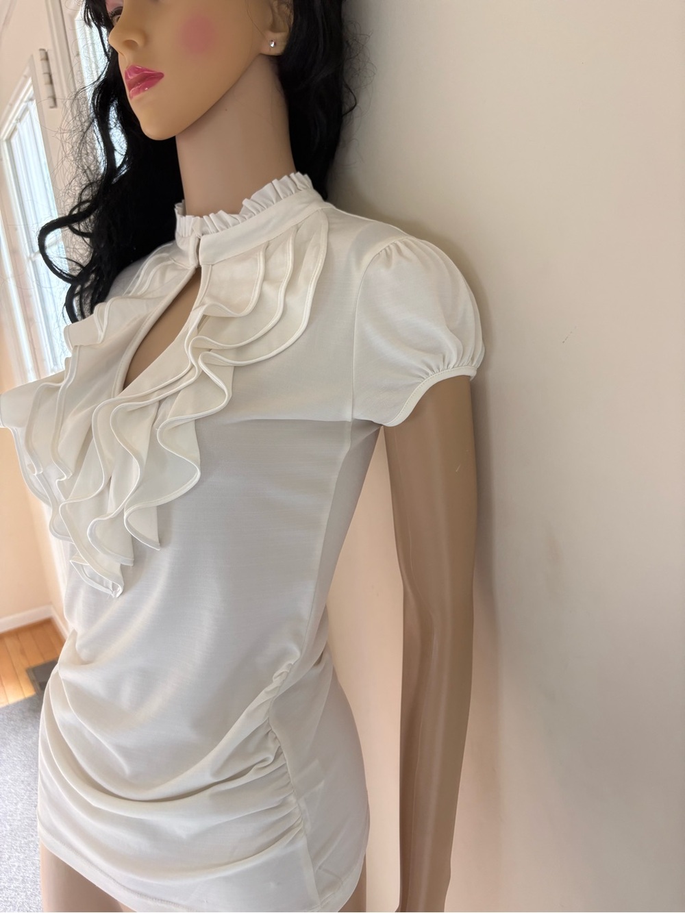 Ivory Ruffle short sleeved Blouse Size S